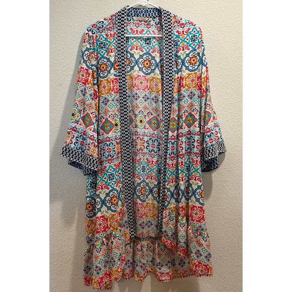 Soft Surroundings Multicolor 3/4 Sleeves Long Open Front Kimono Size S/M - Picture 1 of 5